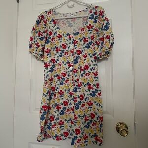 RIXO - Multicolor Floral Puff Sleeve Button Front Dress